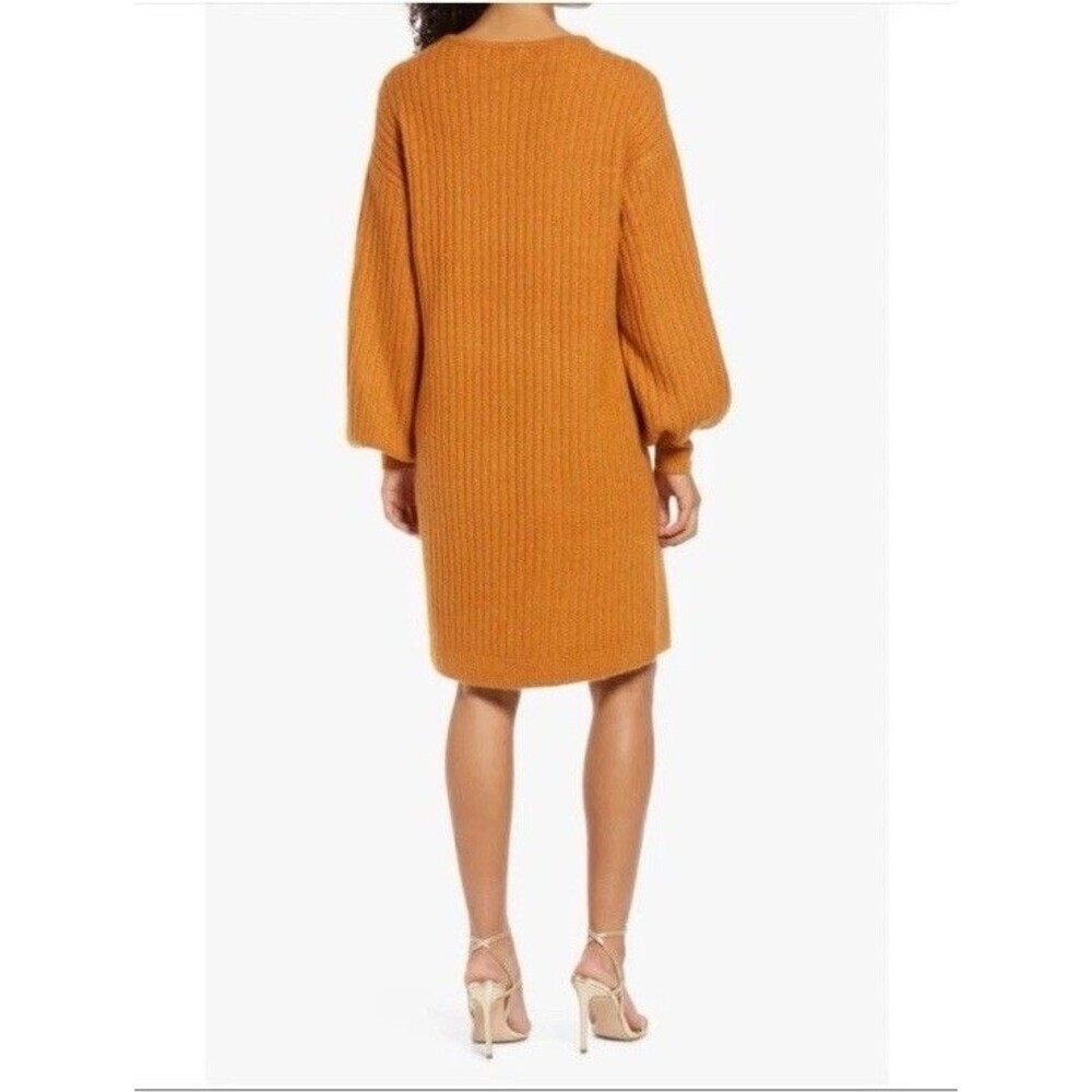 Rachel Parcell Wool Blend Balloon Sleeve Sweater Dress Size S Fall Pumpkin Spice - Picture 14 of 15